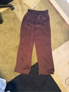 The Reset Satin Wide-Leg Pants in Plum Brown